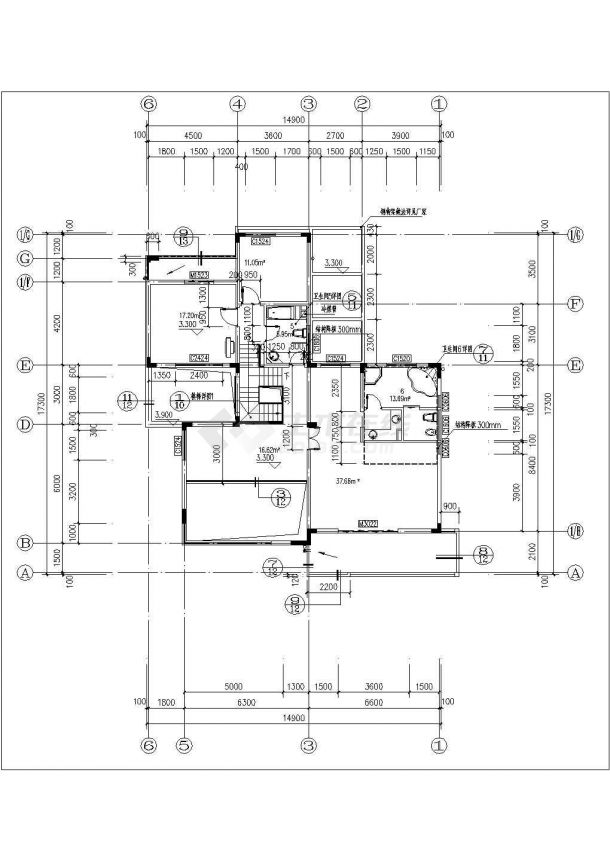 无锡市某村庄536平米2层砖混结构单体别墅全套建筑设计CAD图纸-图二