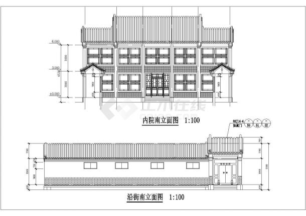 北京市房山区某现代村镇2层砖混结构四合院式民居楼建筑设计CAD图纸-图二