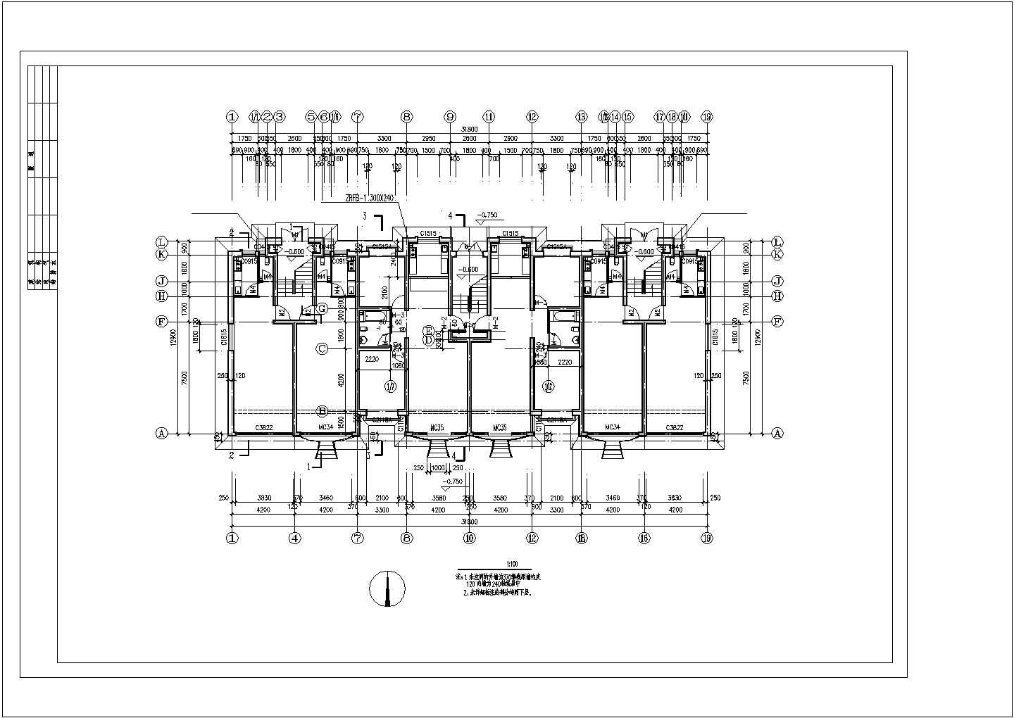 某1585平米四层砖混单元式住宅楼建筑施工图纸
