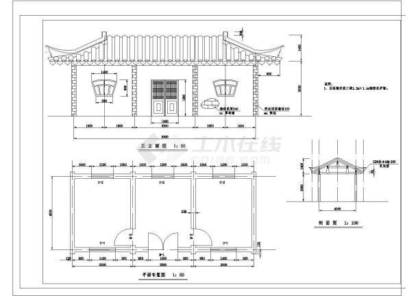 某古建筑立面CAD大样设计完整构造图-图一