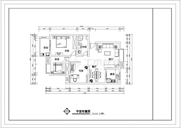 某套房户型1个CAD完整节点设计图【3室2厅1卫1阳台、长14.76米、宽8.64米】-图二