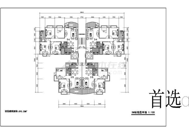 某榆林小区多层户型CAD构造完整详细平面-图一