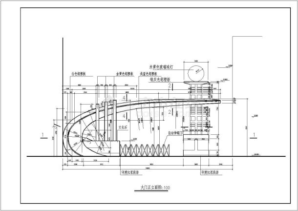 公园经典大门结构设计CAD图-图二