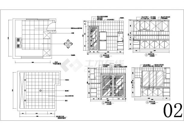 经典厨房橱柜装修设计cad施工图纸（含11套设计）-图二
