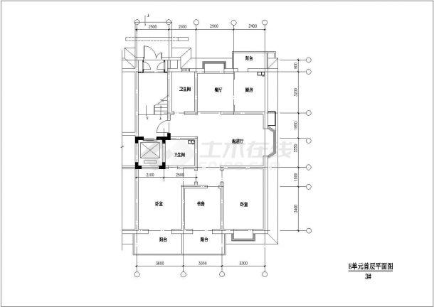 某带电梯小高层户型集CAD节点图【1楼梯1电梯1户[2户] 2室2厅】-图二