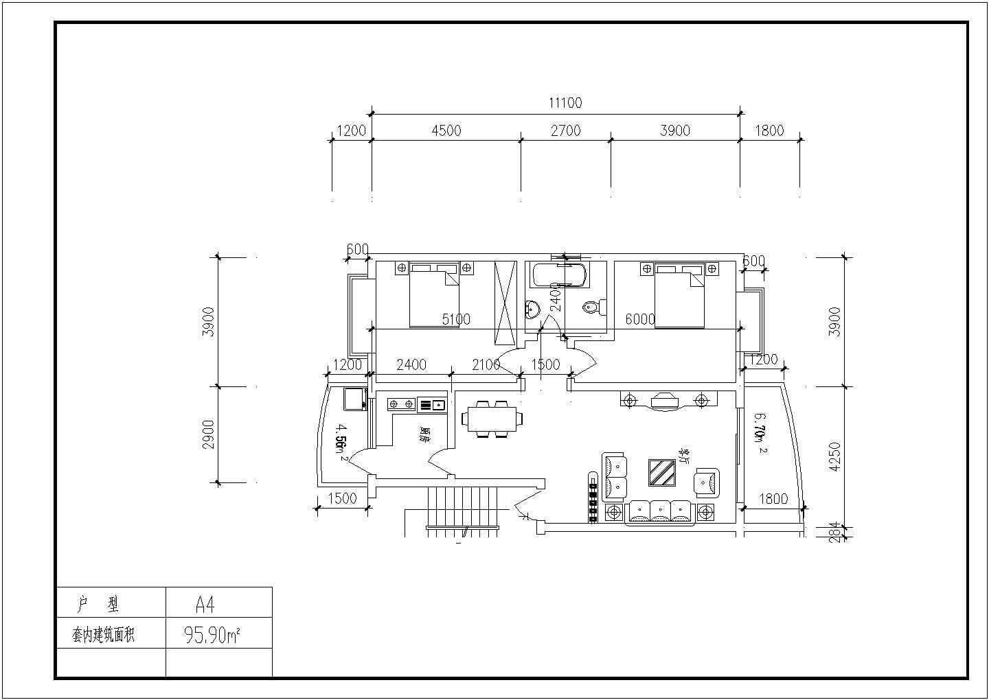 某经典套房户型CAD全套平面【独户21种设计、户型面积80至165平米之间，1梯2户1种设计对称户型93.77平米】