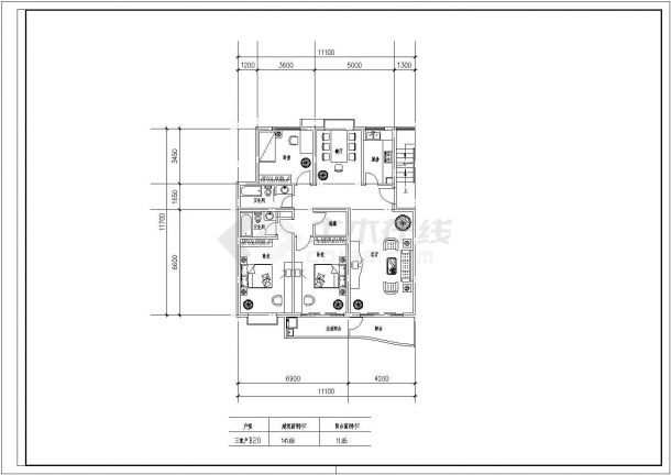 某100至180平方米CAD全套设计户型【独户、3室2厅、4室2厅】-图一