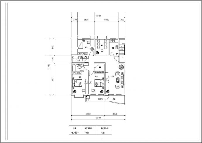 某100至180平方米CAD全套设计户型【独户、3室2厅、4室2厅】_图1