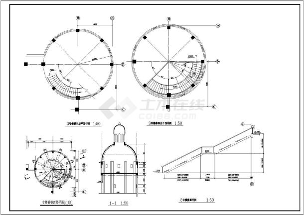 某三层坡古堡建施CAD大样完整构造设计图-图一