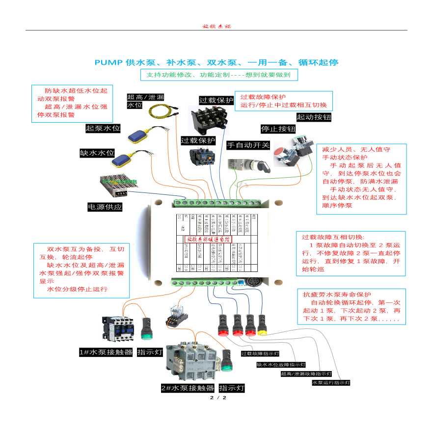 一备一用双水泵换轮流循环起停控制系统接线图-图二