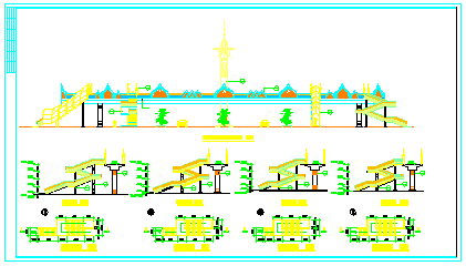 某市大型人行天桥立面图剖面cad设计施工图-图二
