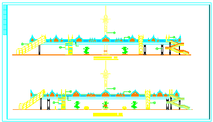 某市大型人行天桥立面图剖面cad设计施工图