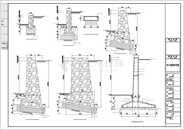 典型毛石和悬臂式挡土墙设计cad图纸合集（含设计说明，含毛石挡土墙结构大样）-图二