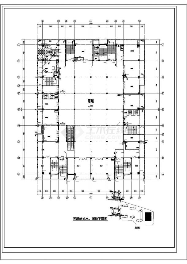 滁州市某1.4万平米5层商业办公楼给排水和消防喷淋平面设计CAD图纸-图一