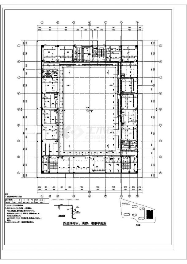 滁州市某1.4万平米5层商业办公楼给排水和消防喷淋平面设计CAD图纸-图二