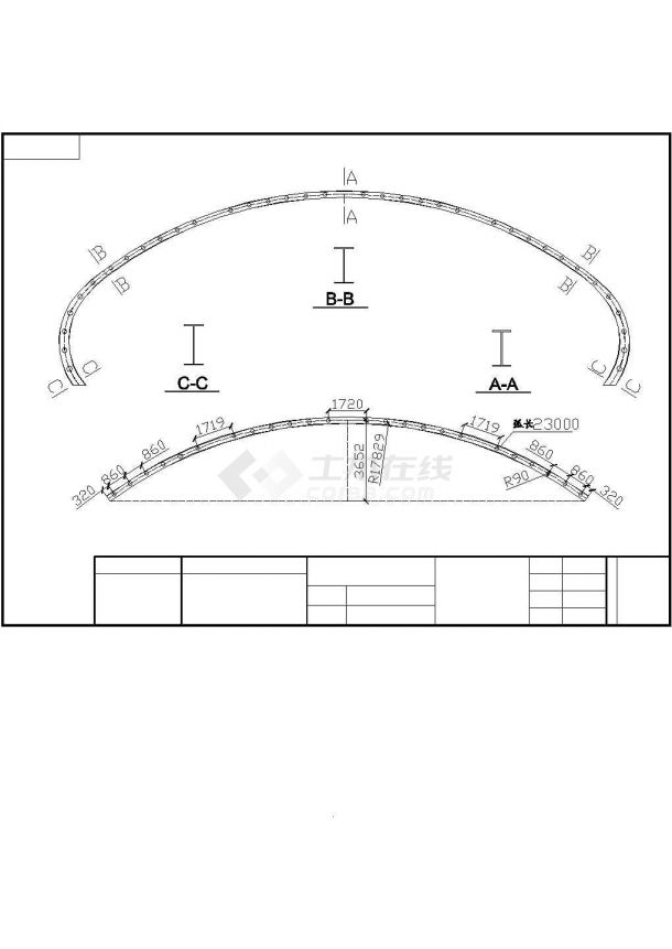 某剧场索膜工程钢结构方案设计施工CAD图纸-图一