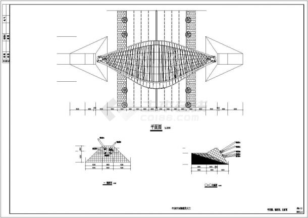 某物流园大门双钢拱索膜结构竣工方案设计施工CAD图纸-图二