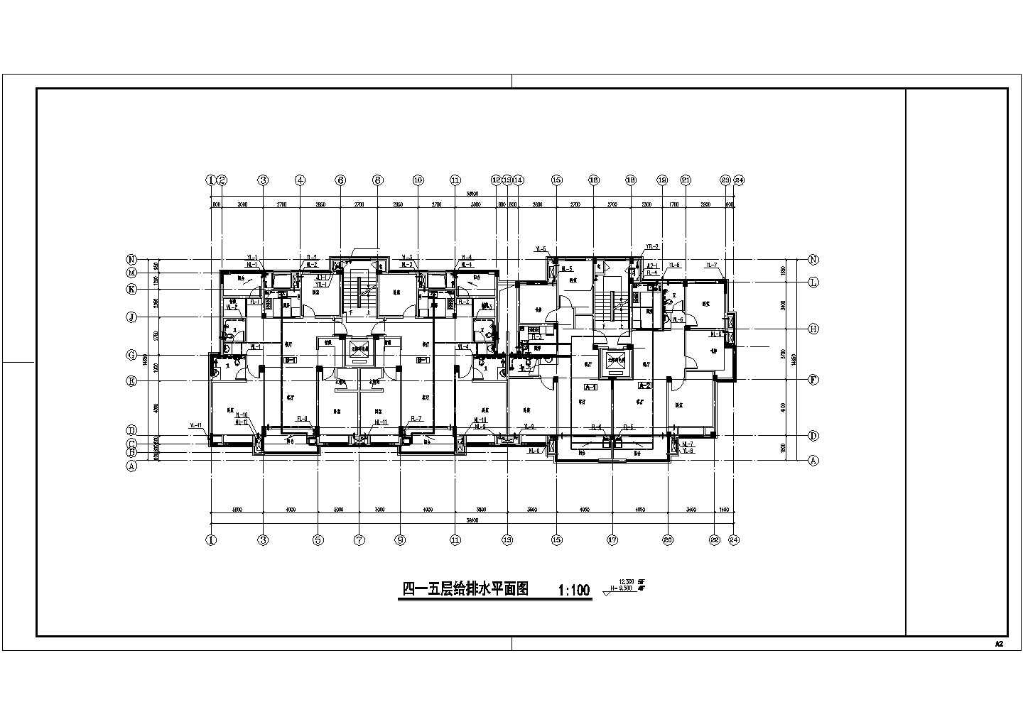 大连市御景城小区7层砖混结构住宅楼全套给排水平面设计CAD图纸
