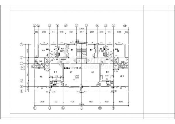 江西省德兴市某小区内高层建筑装修设计图【1梯2户每户120至130平米2个 130至140平米3个】-图二