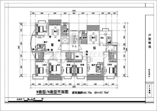 装修设计小区住宅户型精选【1楼1电梯2户1楼2电梯4户】-图二