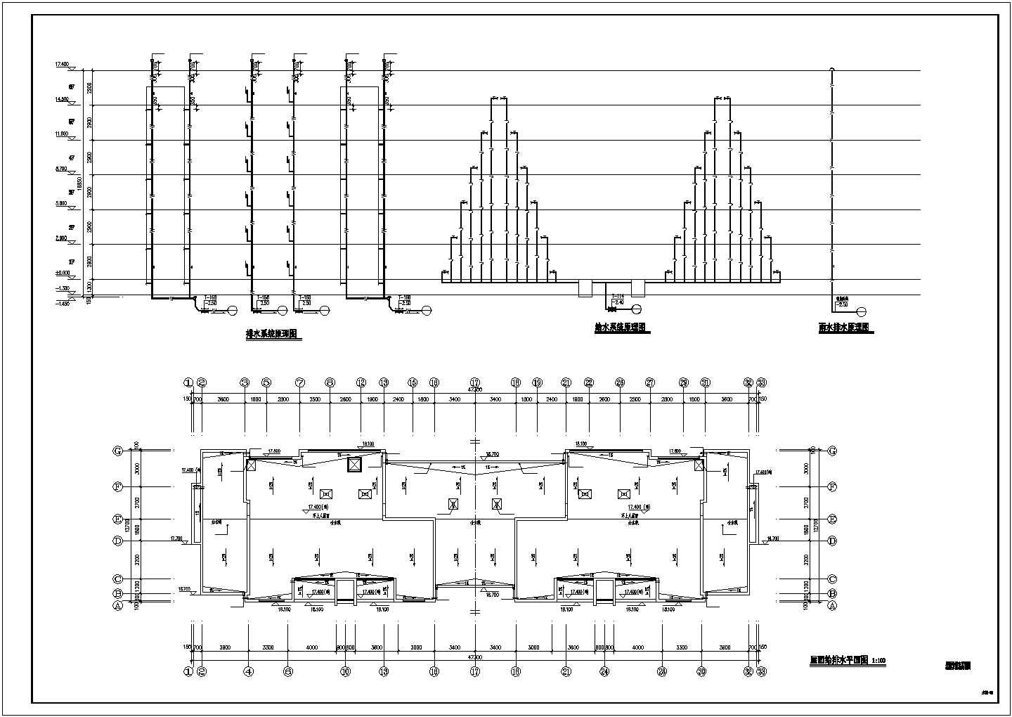长沙市中天世纪城小区6层住宅楼全套给排水平面设计CAD图纸