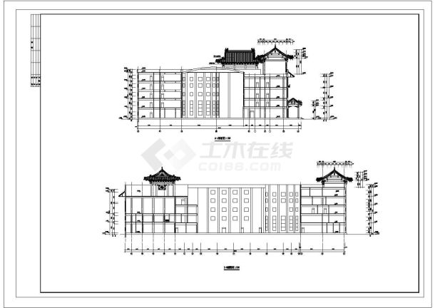 仿古大酒店全套建筑设计CAD图纸-图二