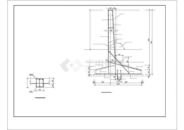 某3-4米高钢筋混凝土挡土墙设计cad施工大样图（含设计说明）-图一