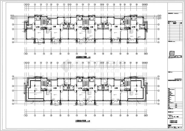 湖州市天朗御湖小区6+1层砖混住宅楼给排水平面设计CAD图纸（三栋楼）-图二