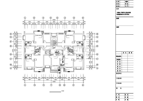 西安市丰禾花园小区5层砖混结构民居住宅楼给排水平面设计CAD图纸-图二