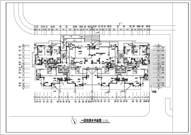 重庆市蔚蓝花园居住区12层框混住宅楼给排水平面设计CAD图纸-图二