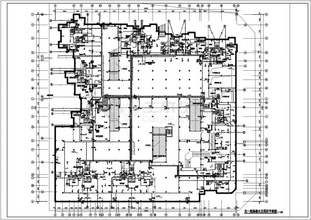 佛山市天悦花园小区地下2层停车库给排水消防和自喷平面设计CAD图纸-图一