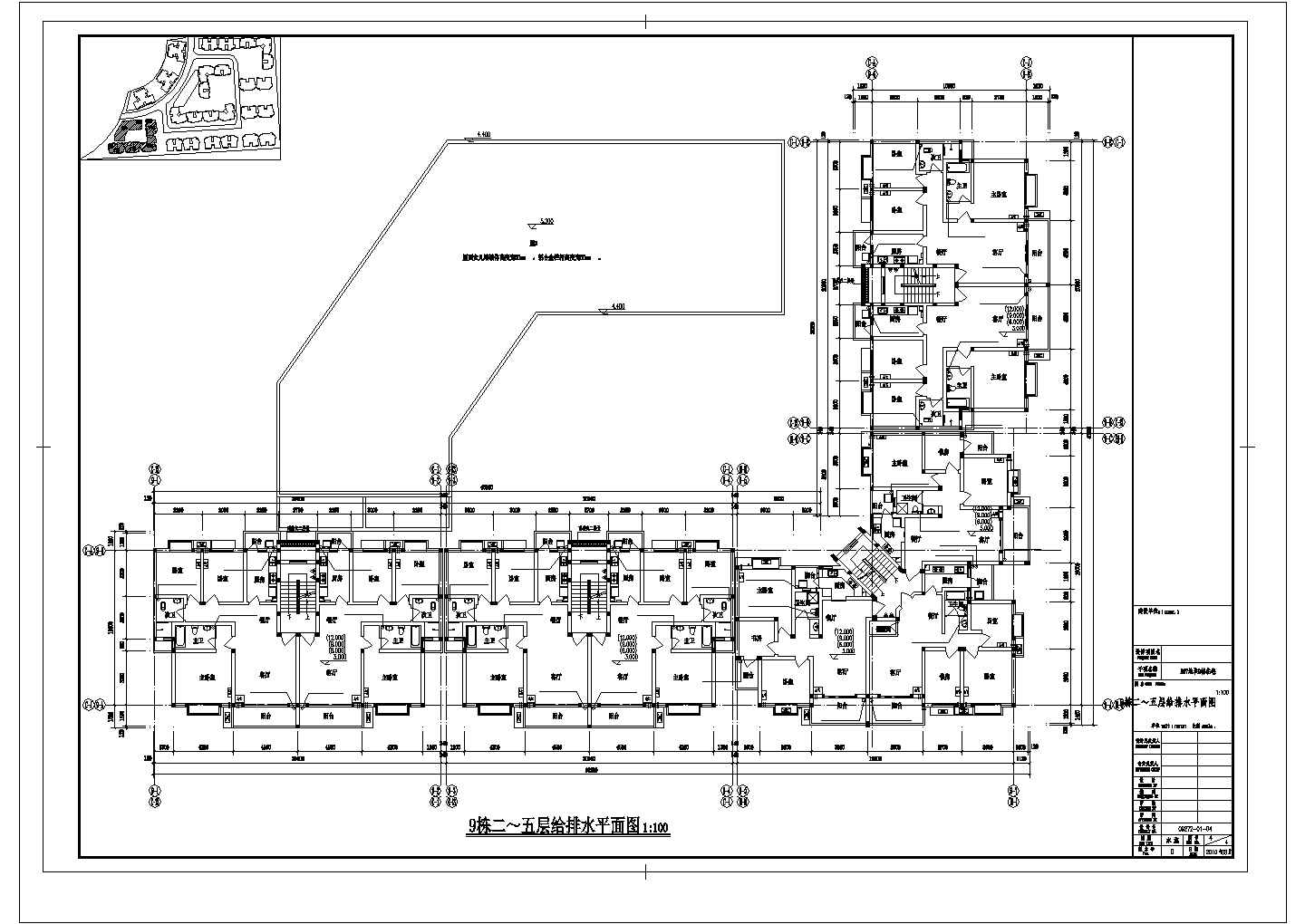 长沙市文景花园小区5层砖混结构住宅楼给排水平面设计CAD图纸