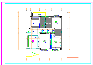 三室两厅室内cad家装设计平面施工图