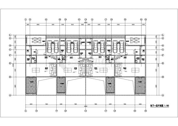阜阳市某小区3层砖混结构双拼式住宅楼平面设计CAD图纸（含地下室）-图一