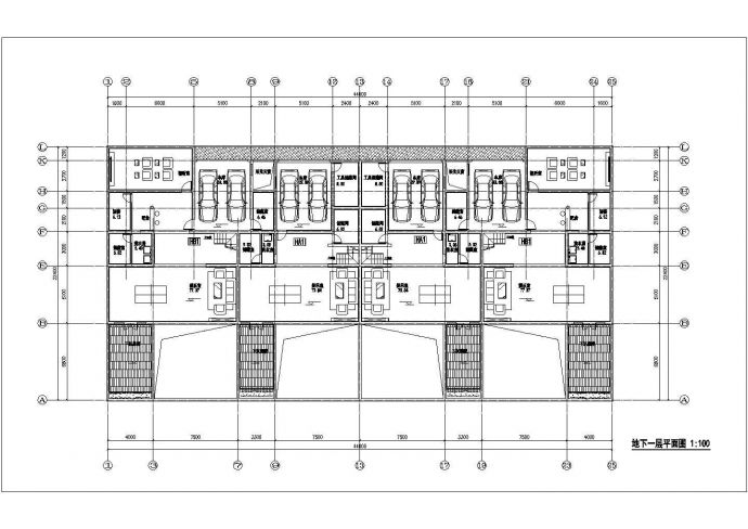 阜阳市某小区3层砖混结构双拼式住宅楼平面设计CAD图纸（含地下室）_图1