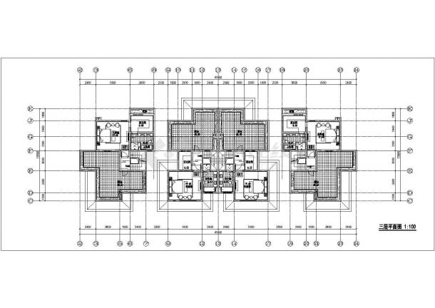 阜阳市某小区3层砖混结构双拼式住宅楼平面设计CAD图纸（含地下室）-图二