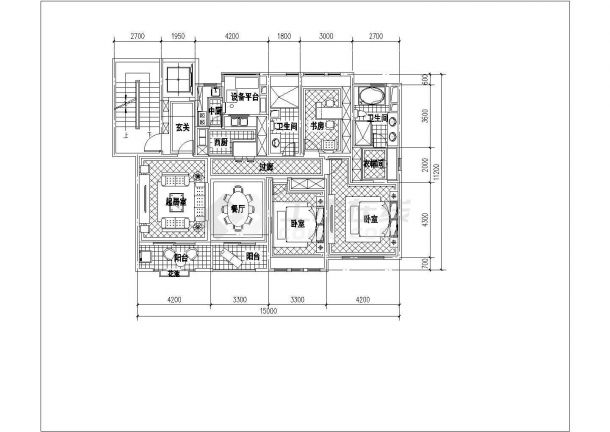 常州市湖琴花园小区15米面宽平面户型设计CAD图纸（共10张）-图二