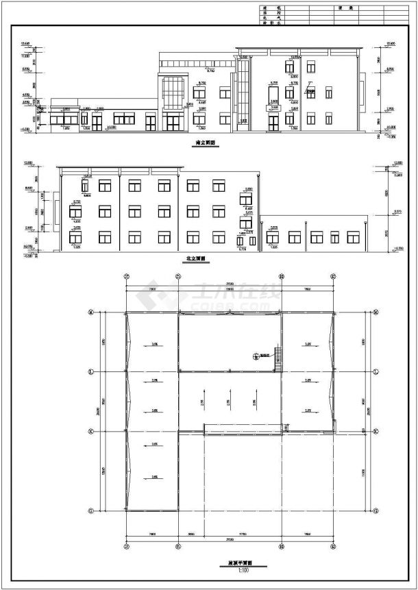 长46.3米 宽32.7米 3层1037.56平米厂房建筑设计施工图-图一