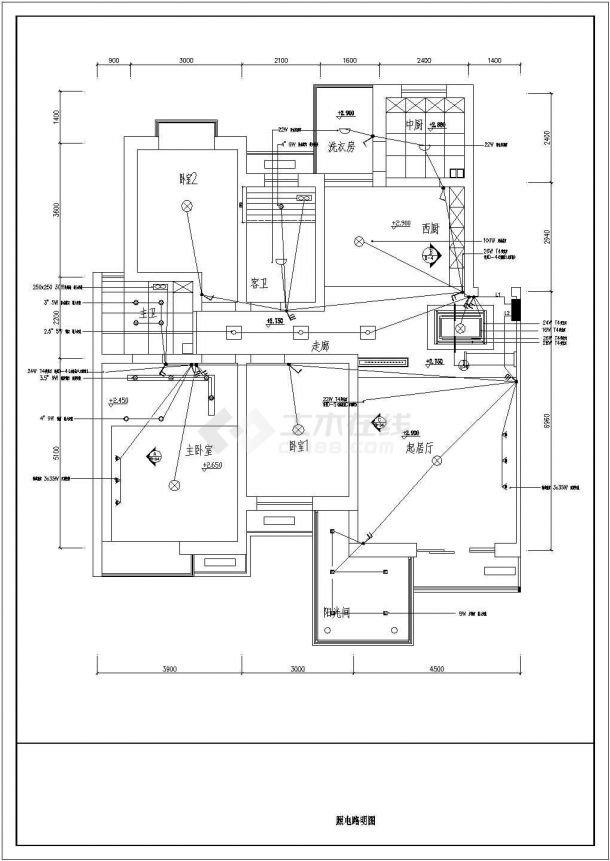 电气设计_样板间装修电施工CAD图-图二