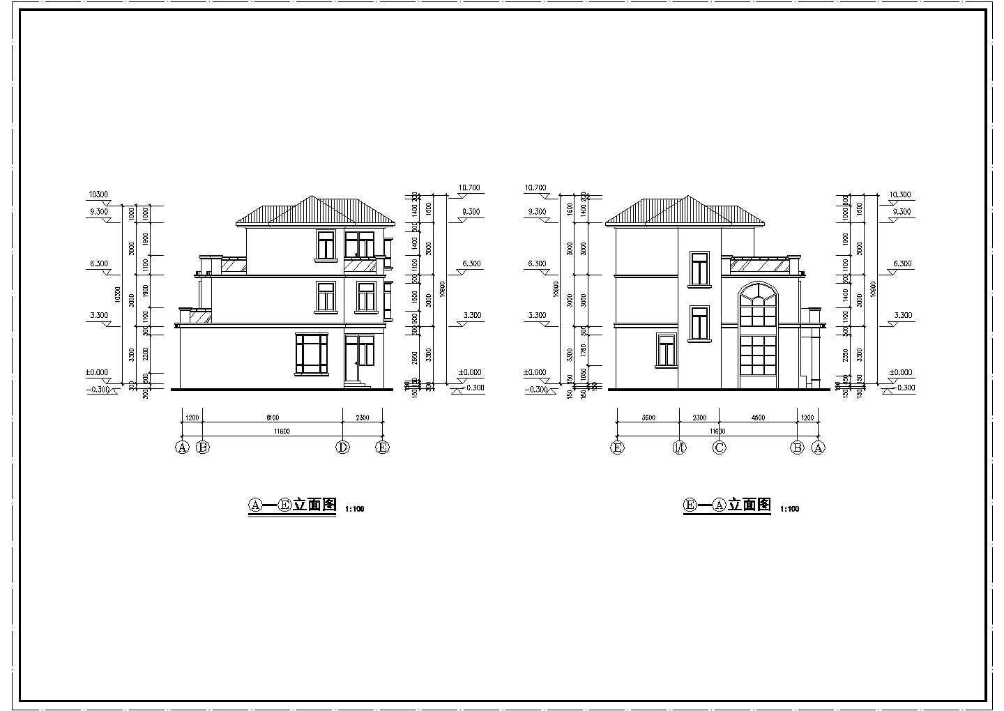 现代风格三层别墅CAD施工图