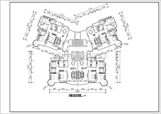 丽水市白玉花园小区三栋住宅楼的标准层平面设计CAD图纸-图二