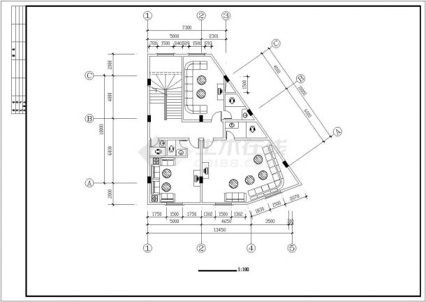 南京市夫子庙地区某8层框架结构知名连锁酒店全套平面设计CAD图纸-图二