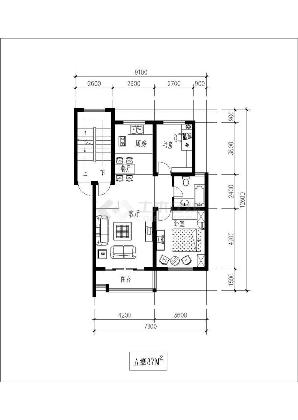 天长市某拆迁住宅平面户型集装修设计CAD图-图一