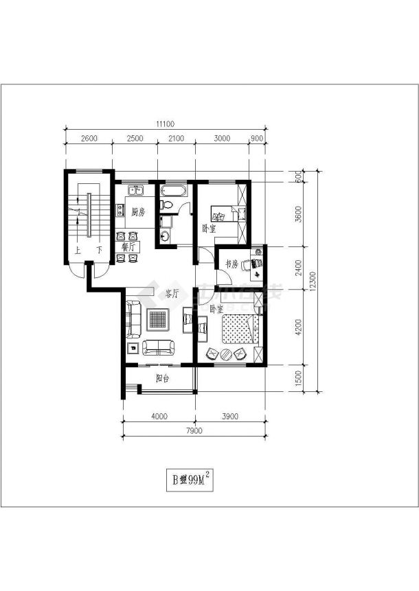 天长市某拆迁住宅平面户型集装修设计CAD图-图二