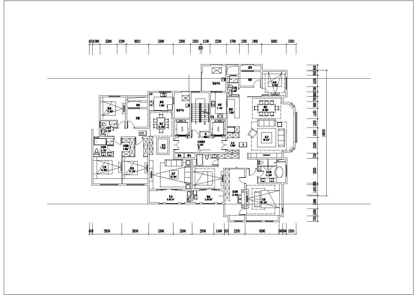 某城市小区内高层建筑户型设计施工CAD图纸