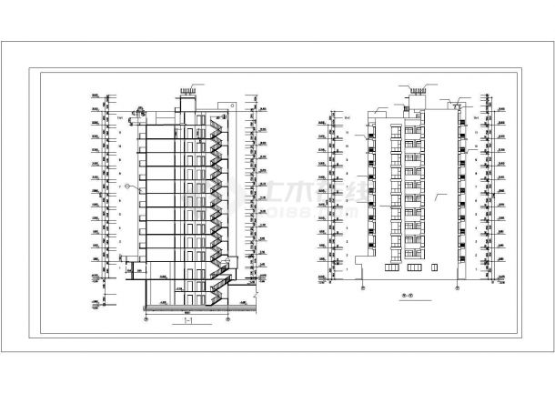 贵阳春风花苑小区11+1层框架住宅楼建筑设计CAD图纸（含总图/2套方案）-图二