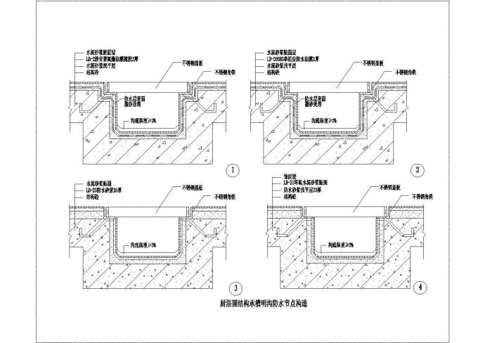 某厨浴厕结构承槽明沟防水节点CAD大样构造_图1