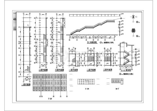 上海某公司全套办公楼建筑设计施工cad图纸，共13张-图二