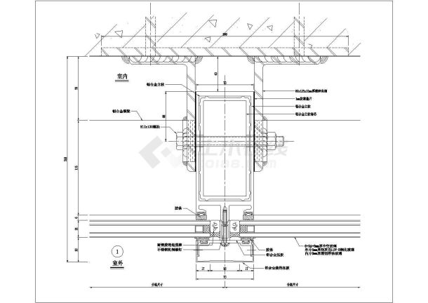 某竖明横隐幕墙连接件横剖CAD平面节点图-图一