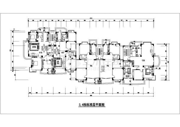 6x3+17层四栋框混结构连体式商住楼全套建筑设计CAD图纸（1-2层商用）-图一